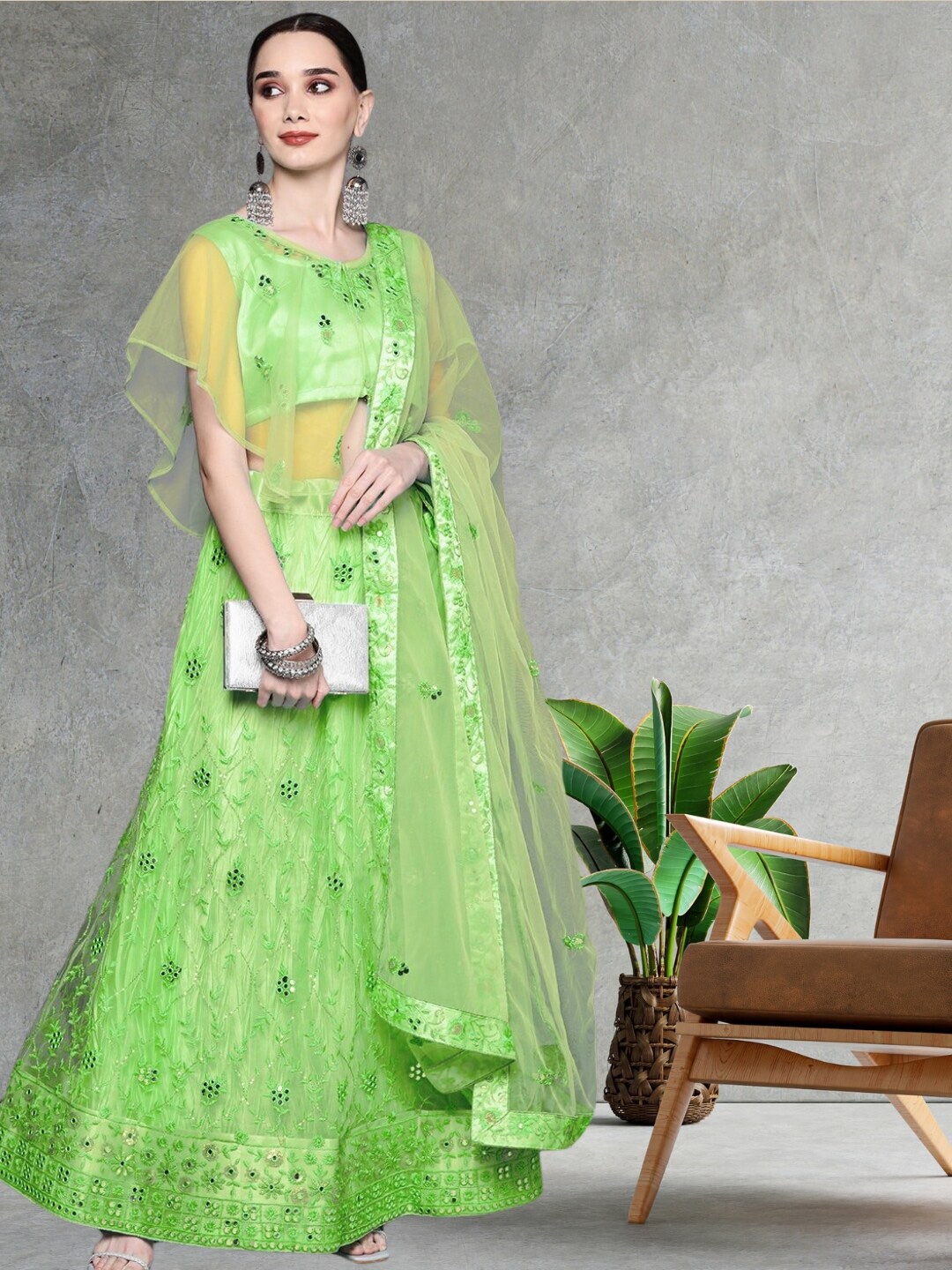 

Chhabra 555 Embroidered Semi Stitched Lehenga With Blouse & Dupatta, Green