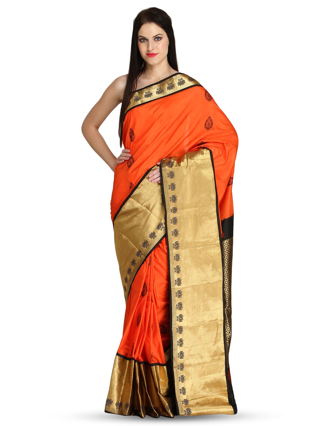 

Exotic India Woven Design Zari Pure Silk Saree, Orange