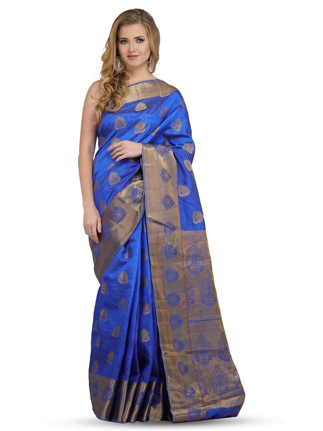 

Exotic India Woven Design Zari Pure Silk Banarasi Saree, Blue