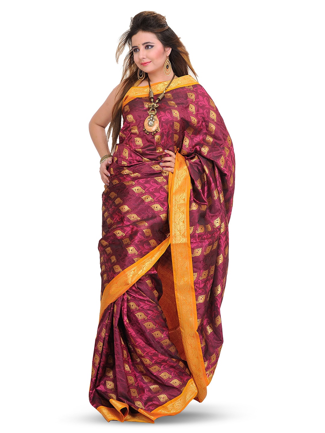 

Exotic India Woven Design Zari Art Silk Saree, Maroon