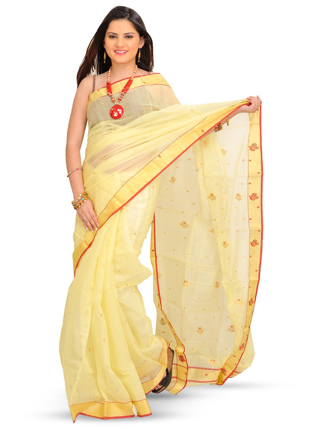 

Exotic India Pure Cotton Silk Chanderi Saree with Woven Bootis, Yellow