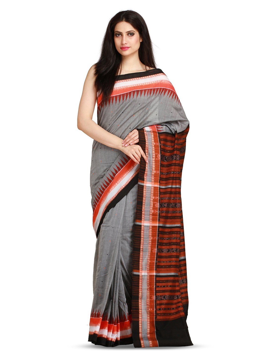 

Exotic India Woven Design Pure Cotton Sambalpuri Saree, Grey