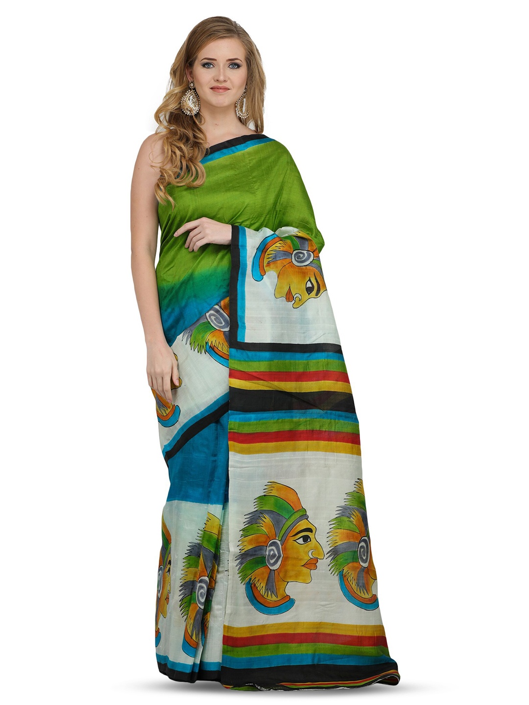 

Exotic India Abstract Print Pure Silk Saree, White