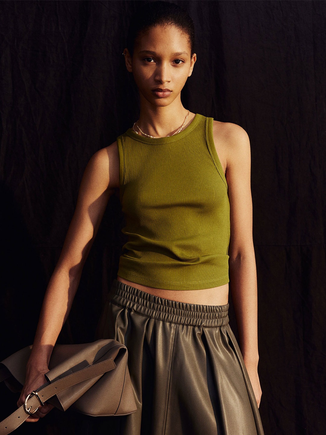 

H&M Ribbed Vest Top, Olive
