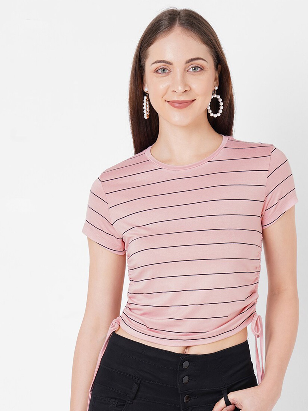 

Kraus Jeans Striped Round Neck Slim Fit T-shirt, Pink
