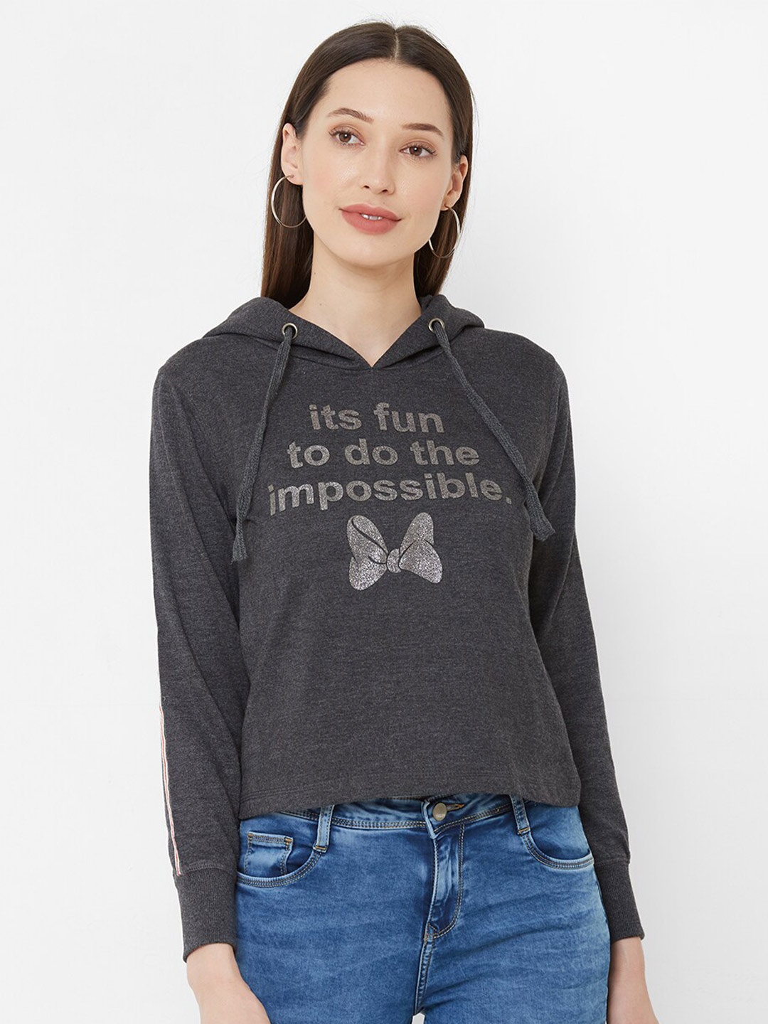 Kraus Jeans Printed Hooded Long Sleeves Cotton T-shirt, Grey