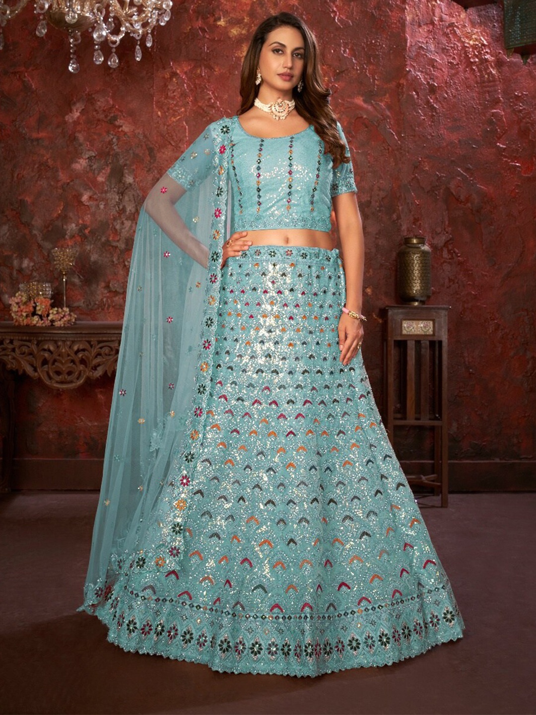 

Fusionic Embroidered Semi-Stitched Lehenga & Unstitched Blouse With Dupatta, Blue