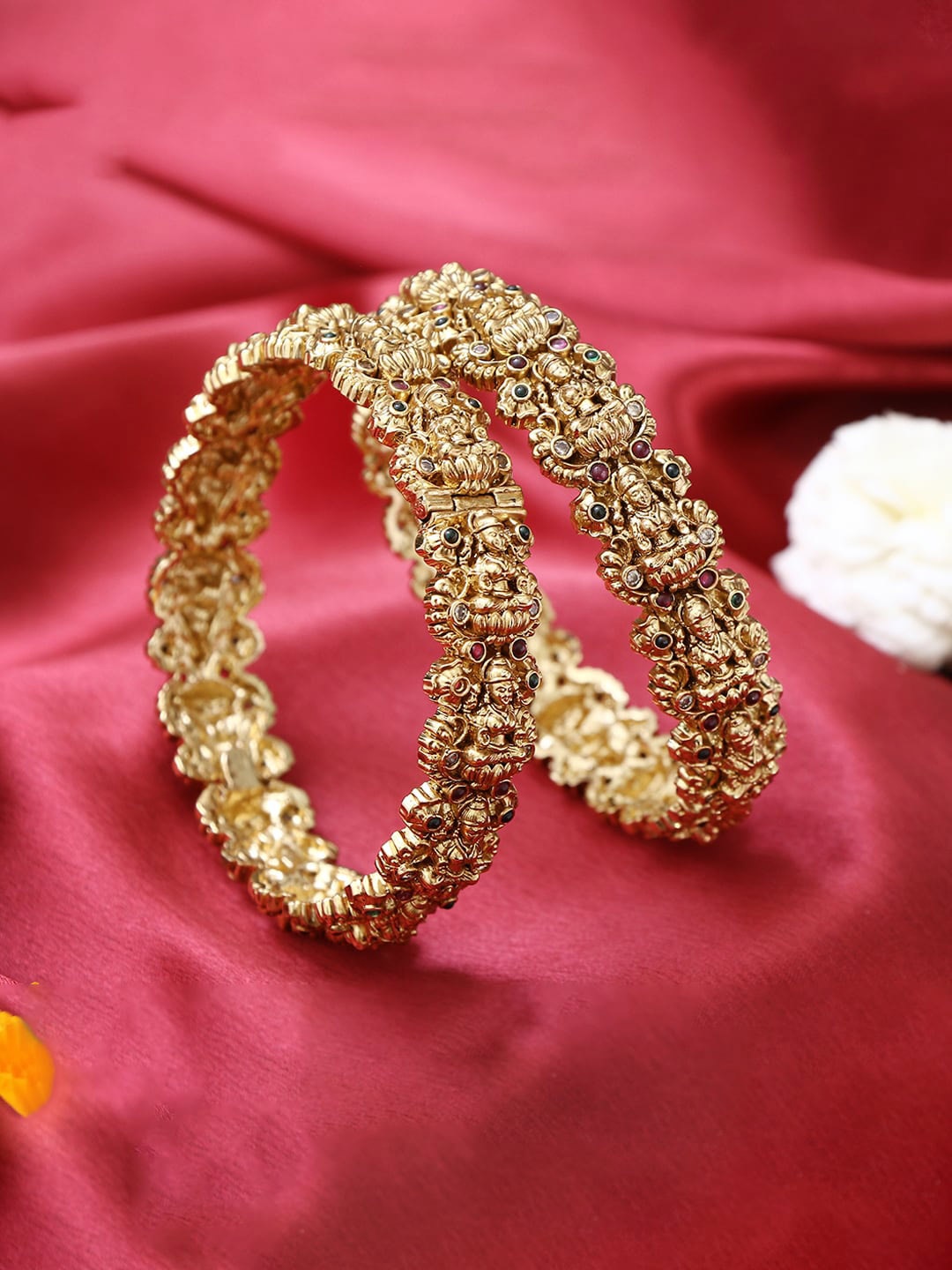 

Adwitiya Collection Set Of 2 Gold-Plated Stone-Studded Bangles