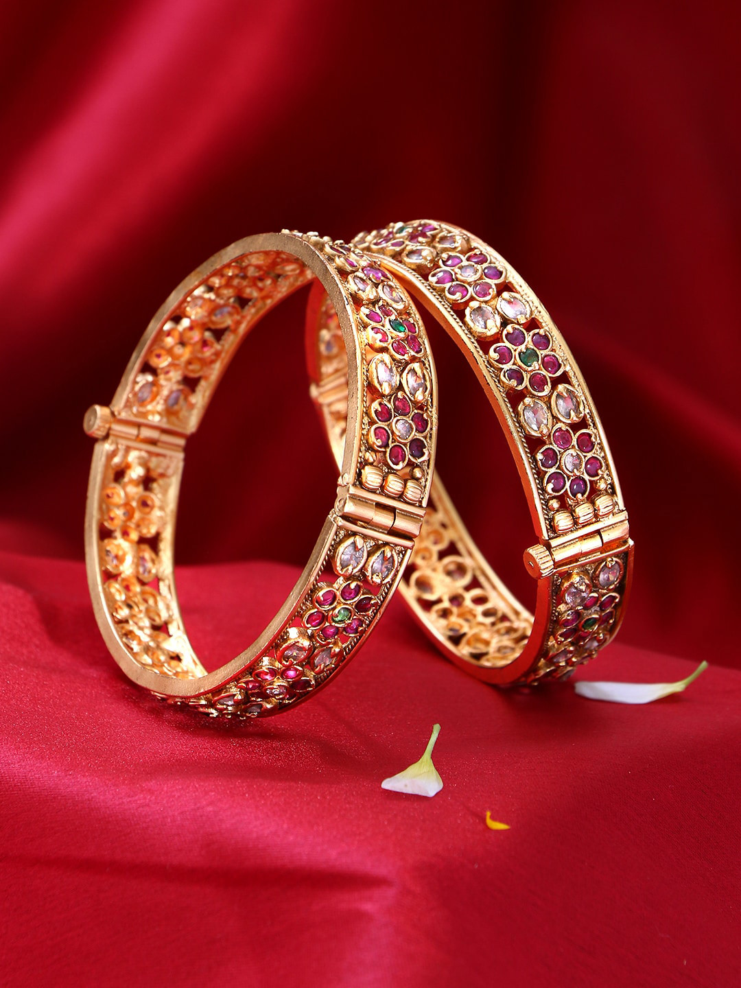 

Adwitiya Collection Set Of 2 Gold-Plated Stone Studded Bangles