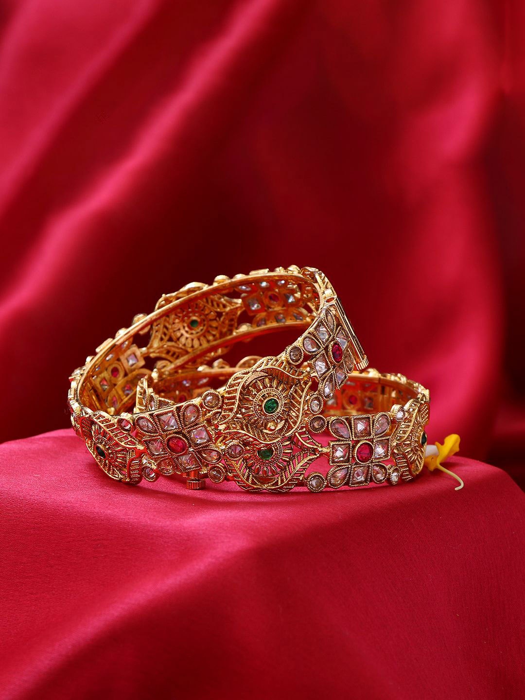 

Adwitiya Collection Set Of 2 Gold-Plated Stone & Kundan-Studded Bangles
