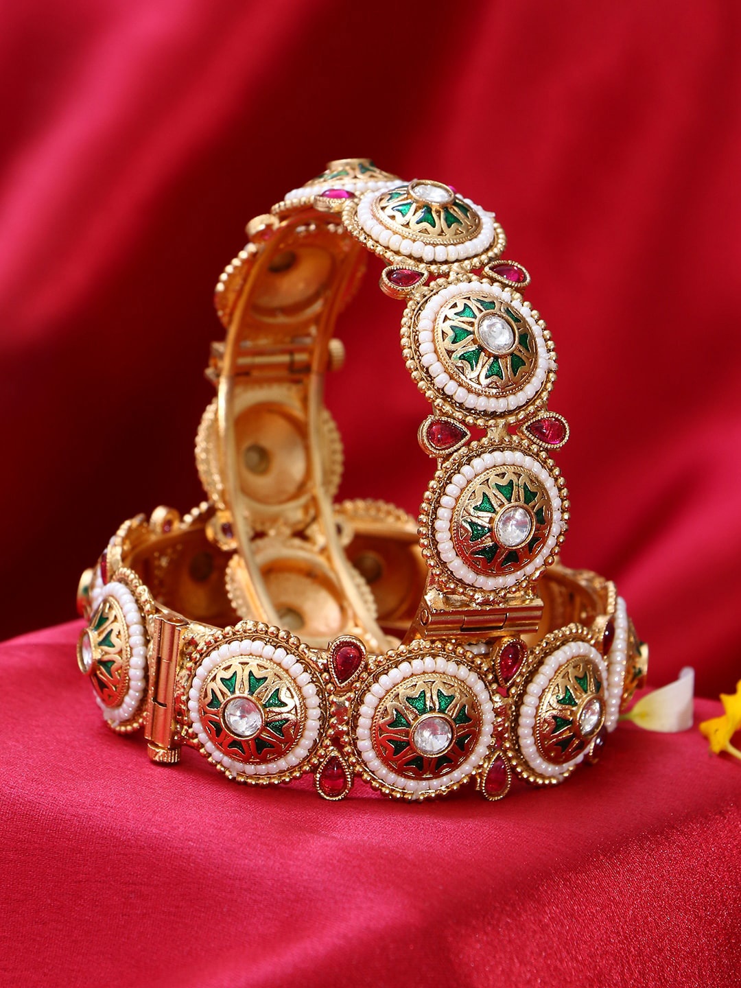 

Adwitiya Collection Set Of 2 Gold-Plated Stone & Kundan-Studded Bangles