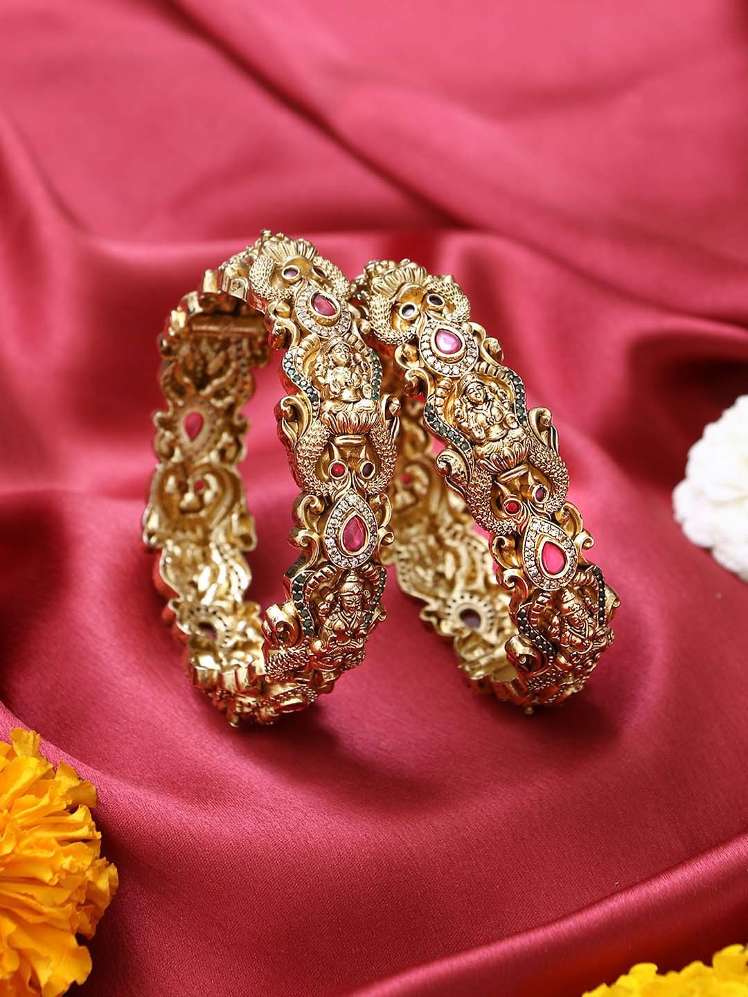 

Adwitiya Collection Set Of 2 Gold-Plated Stone-Studded Bangles