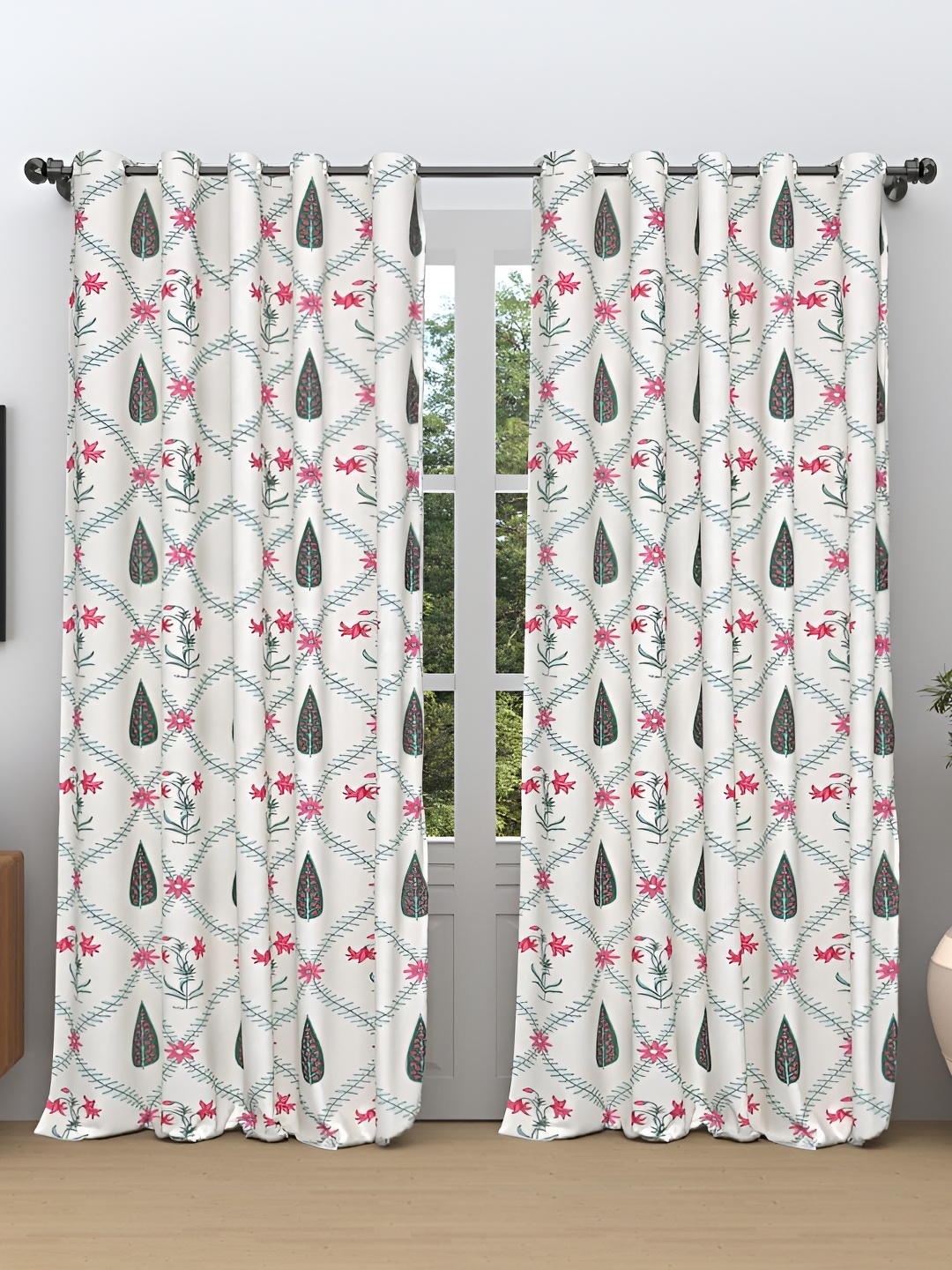

Gulaab Jaipur Green & White 2 Pieces Floral Printed Door Curtain