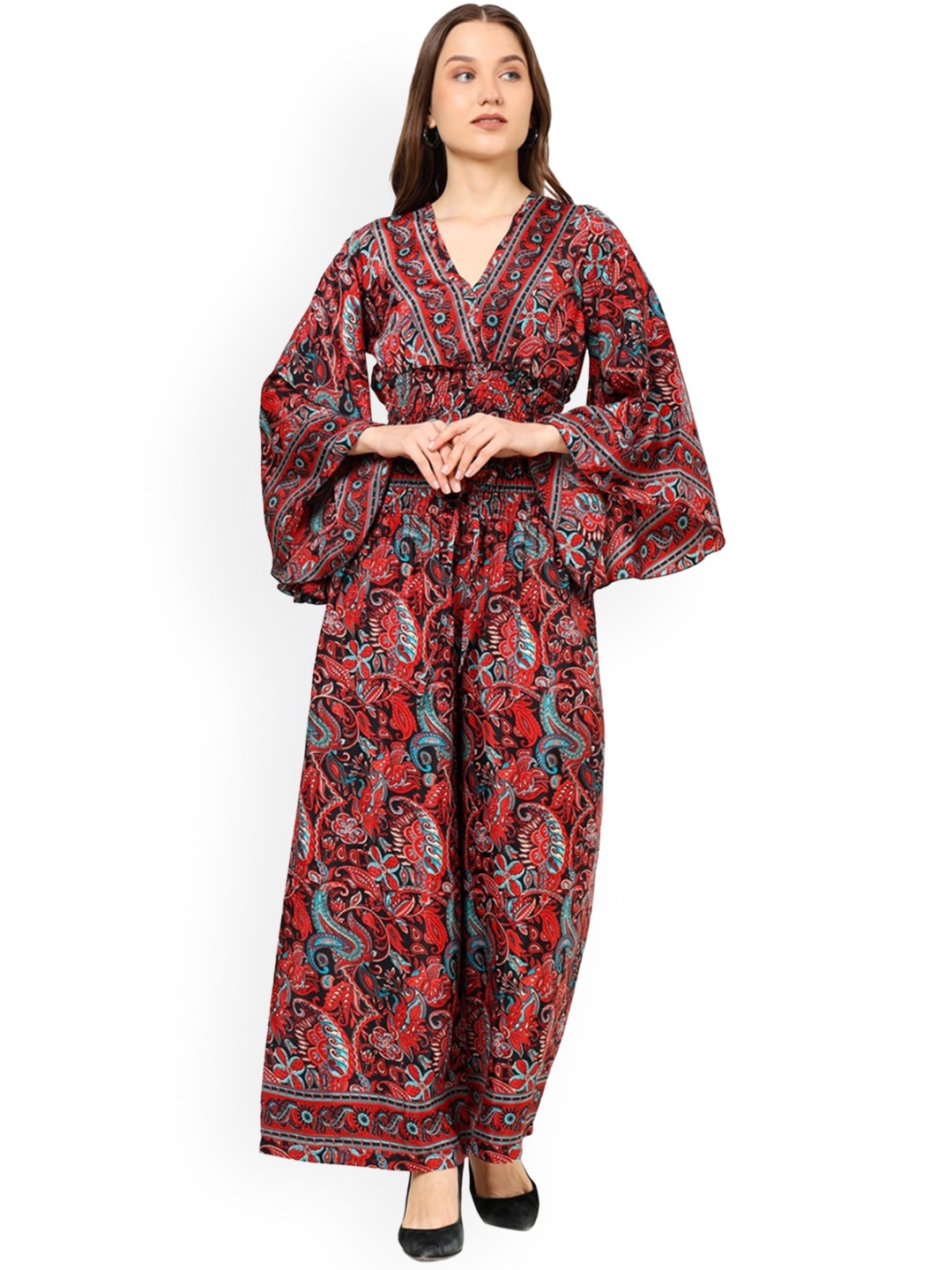 

KALINI Women Paisley Print Crop Top & Palazzos Co-Ord Set, Red