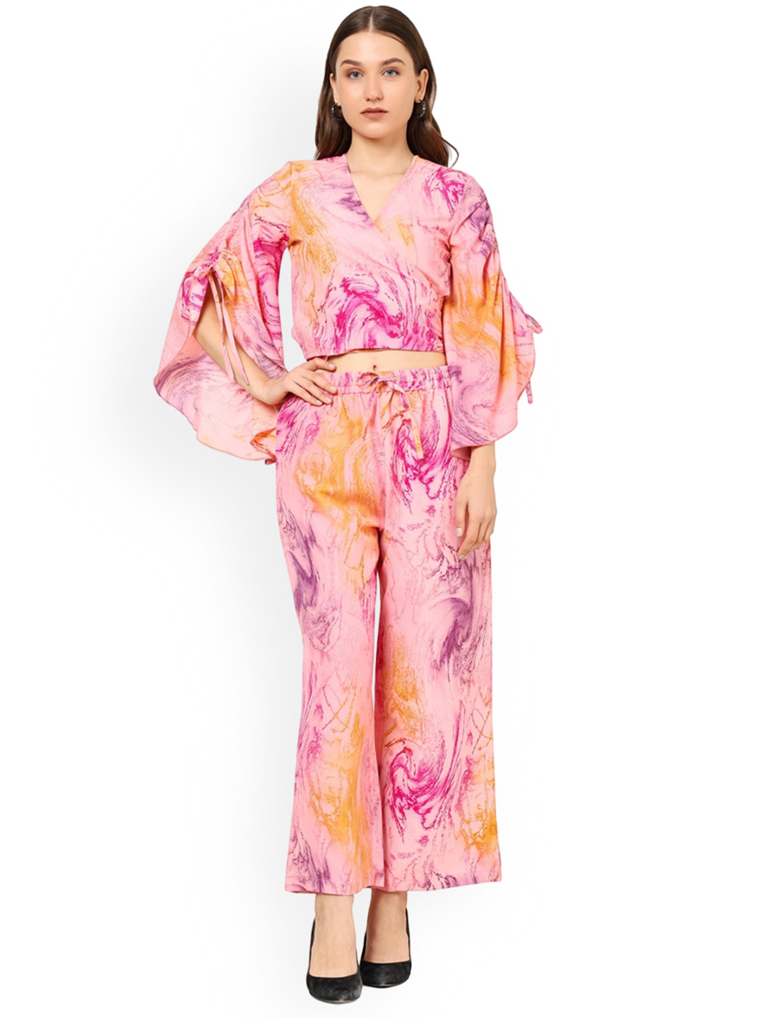 

KALINI Women Printed Top With Trousers Co-Ords, Pink