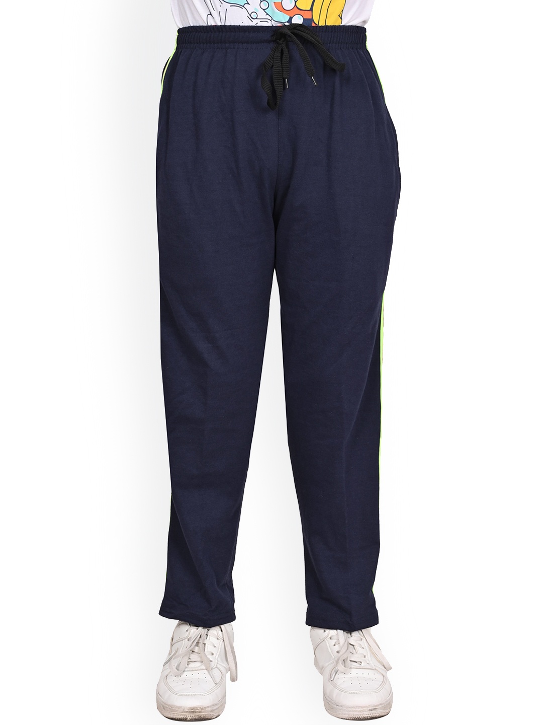 

BAESD Boys Contrasting Double Side Panel Mid Rise Cotton Regular Lower Track Pants, Navy blue