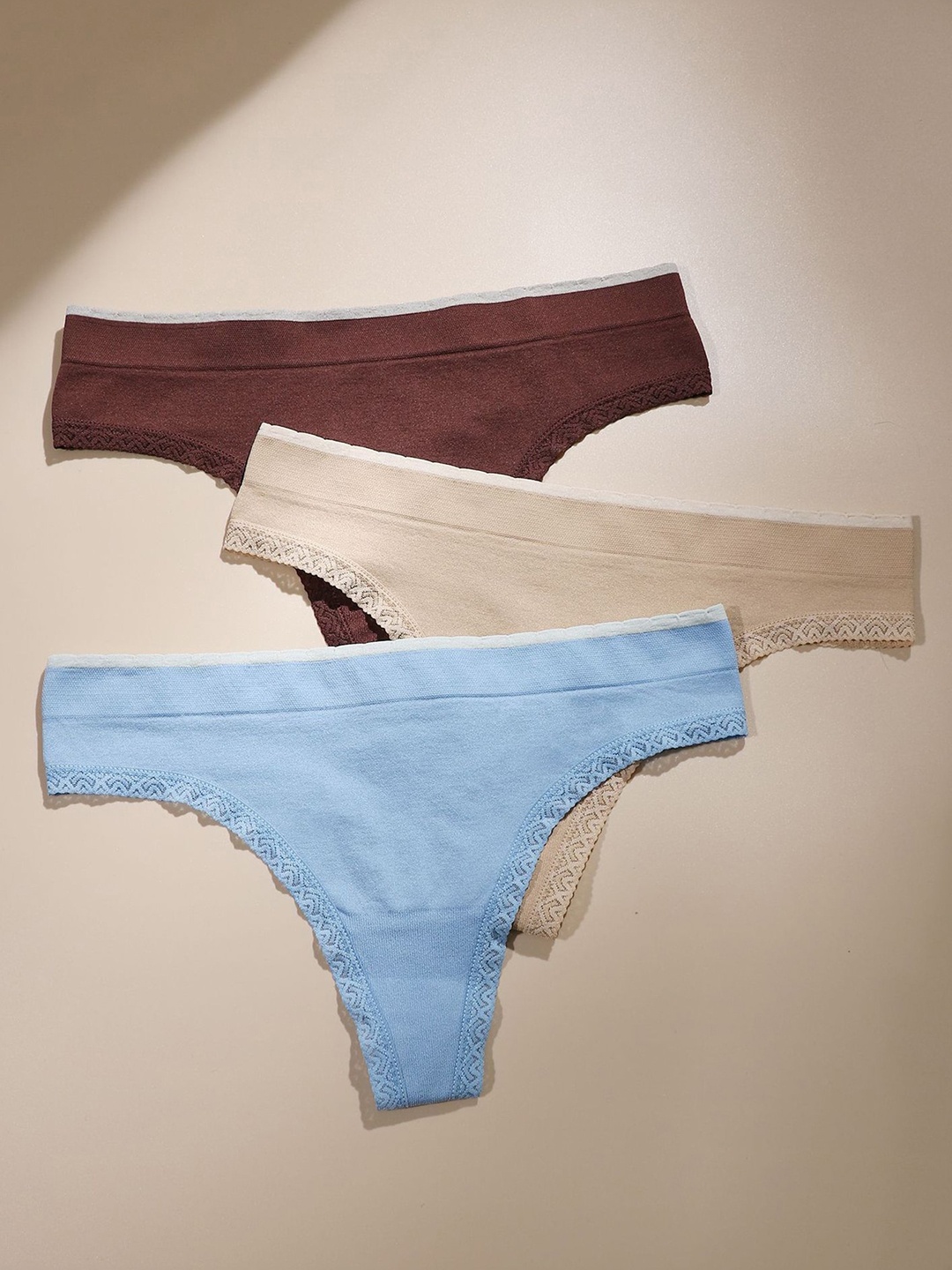 

LULU & SKY Pack Of 3 Thongs Briefs ZS1900-BLUE YELLOW BROWN