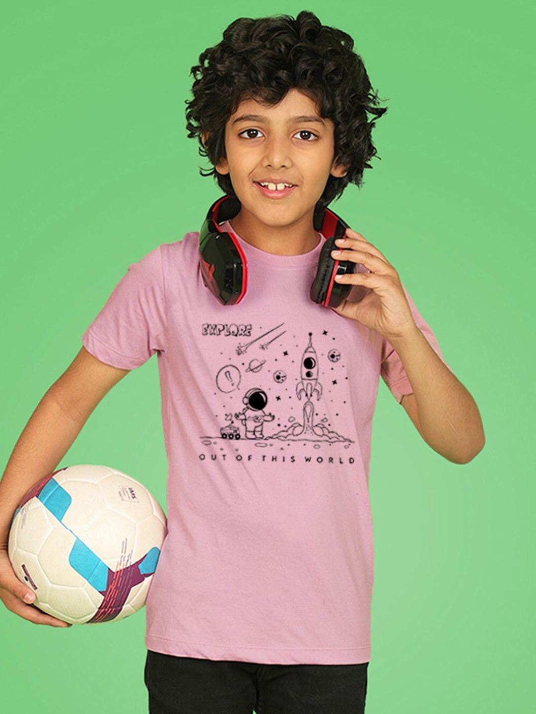 

NUSYL Boys Round Neck Printed T-shirt, Pink