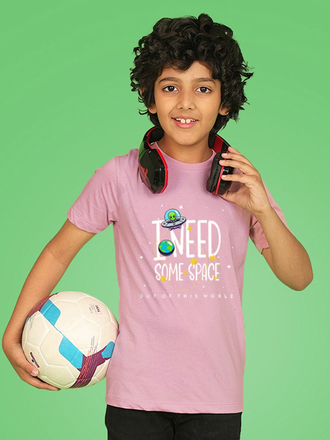 

NUSYL Boys Typography Printed Round Neck T-shirt, Pink