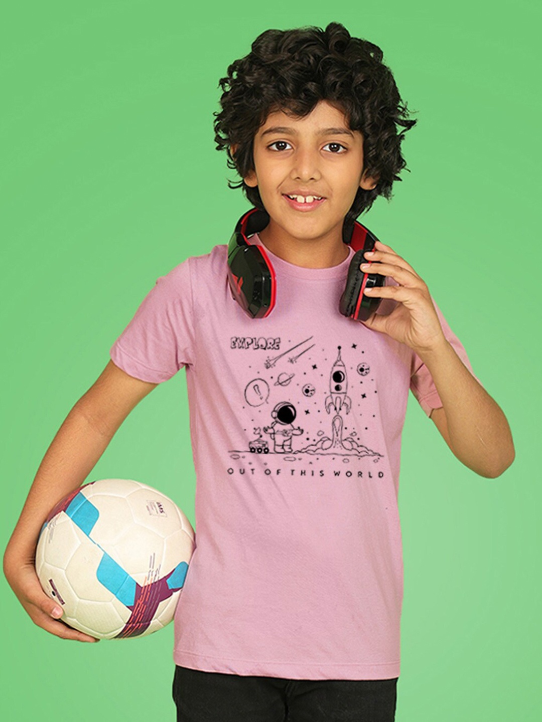 

NUSYL Boys Graphic Printed Round Neck T-shirt, Pink
