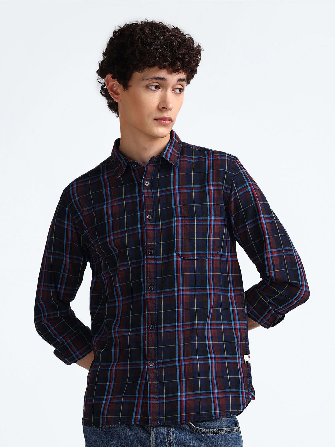 

Flying Machine Slim Fit Tartan Checked Cotton Casual Shirt, Blue