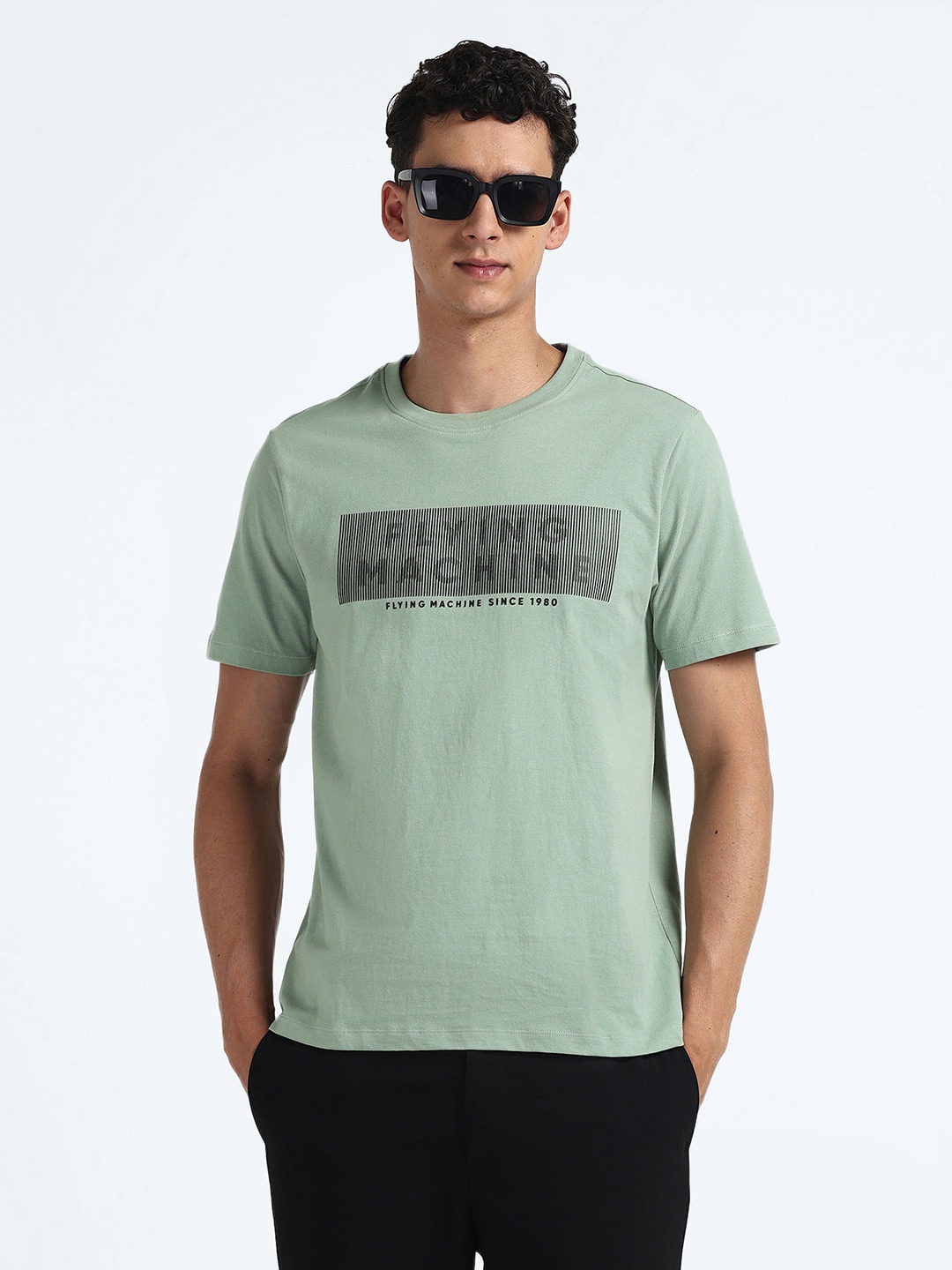 

Flying Machine Printed Round Neck Cotton T-shirt, Green
