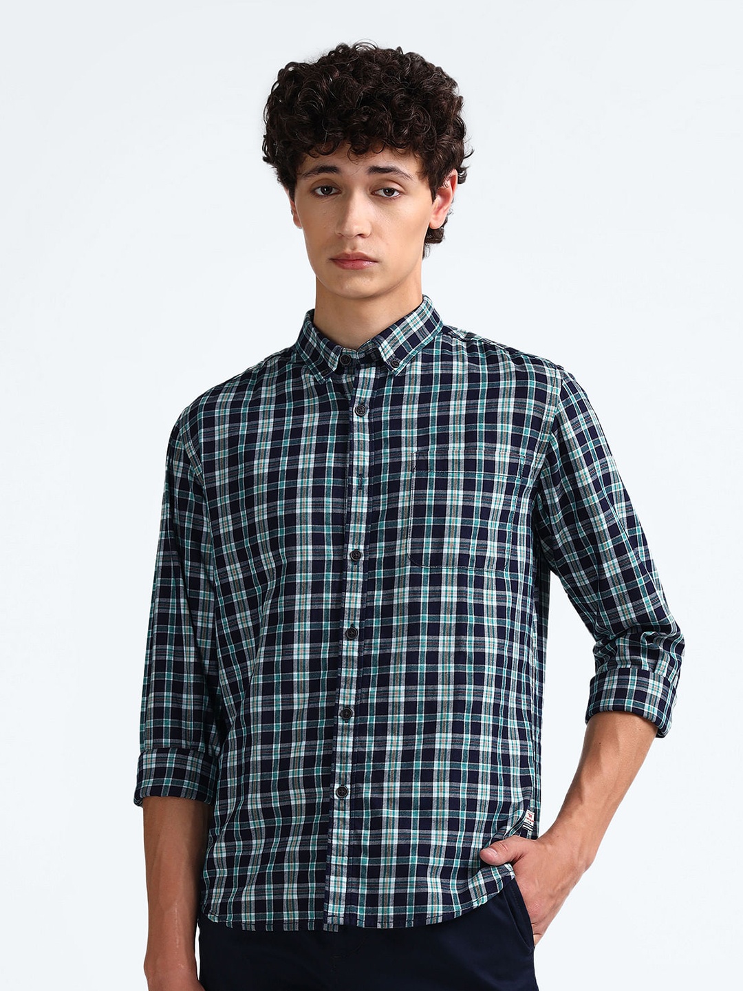 

Flying Machine Men Tartan Checks Opaque Checked Casual Shirt, Blue