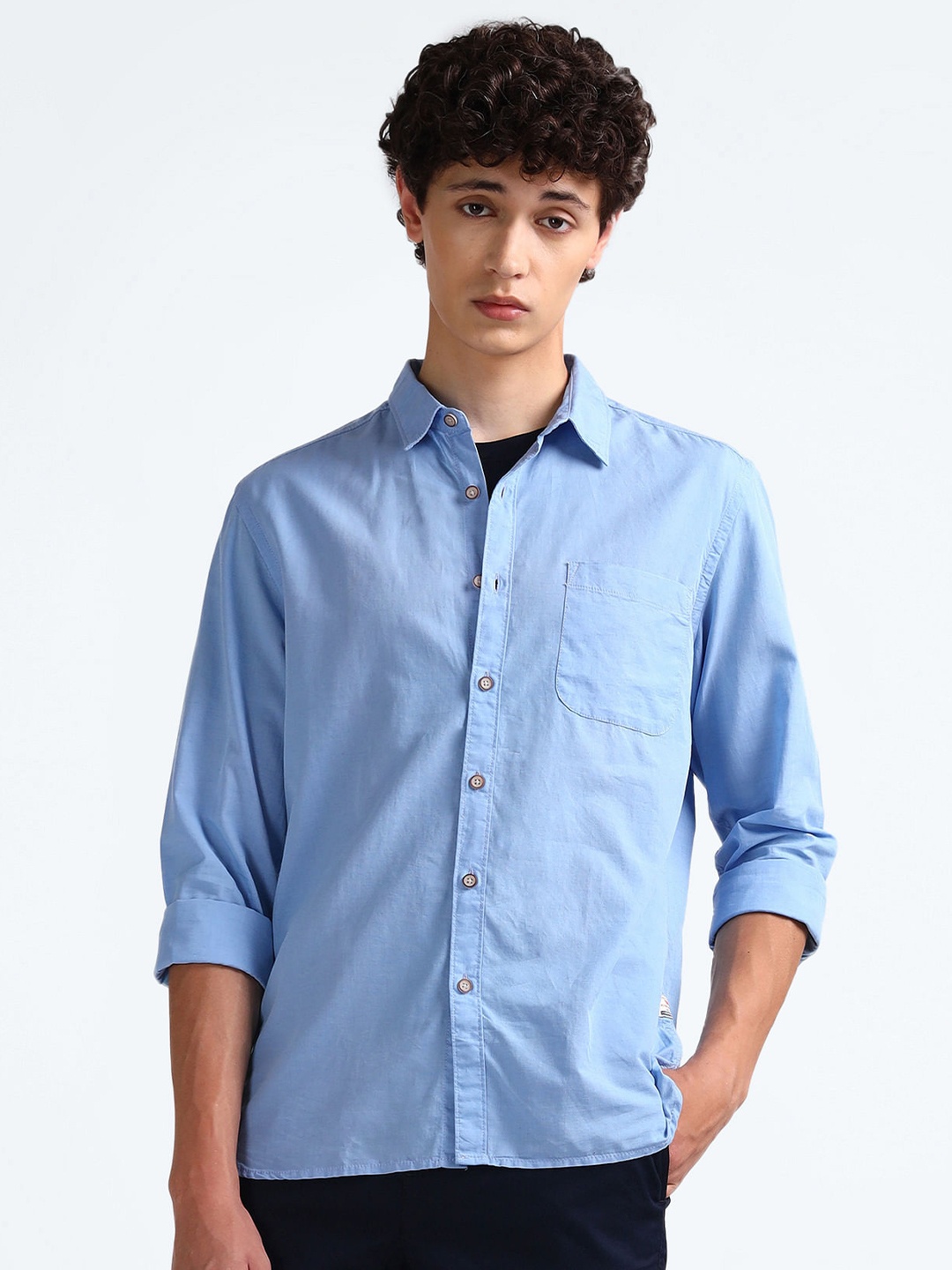 

Flying Machine Slim Fit Spread Collar Cotton Casual Shirt, Blue