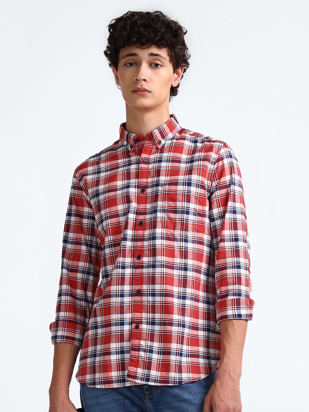 

Flying Machine Slim Fit Tartan Checks Oxford Opaque Casual Shirt, Red