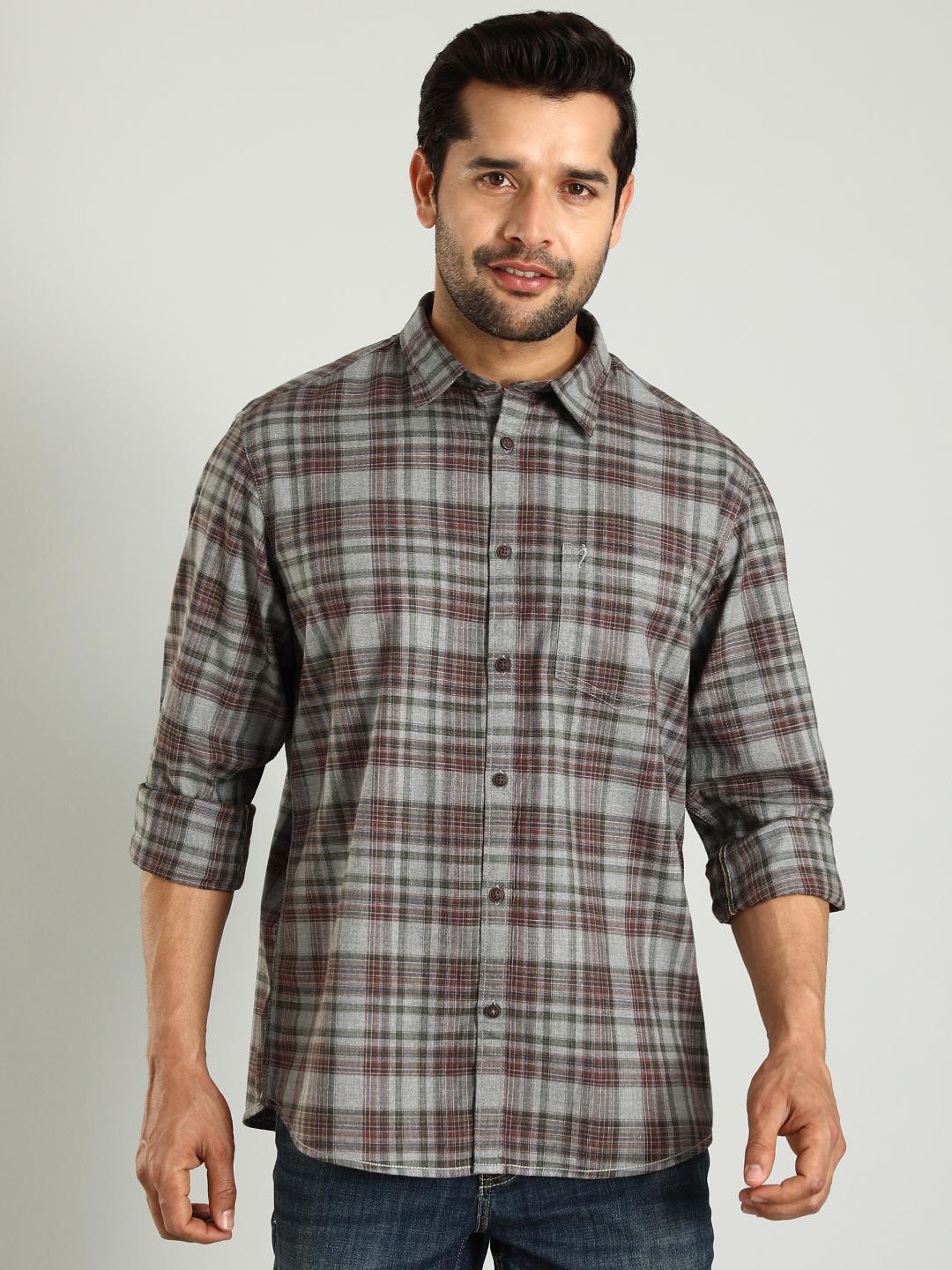 

Indian Terrain Classic Slim Fit Tartan Checks Cotton Casual Shirt, Black