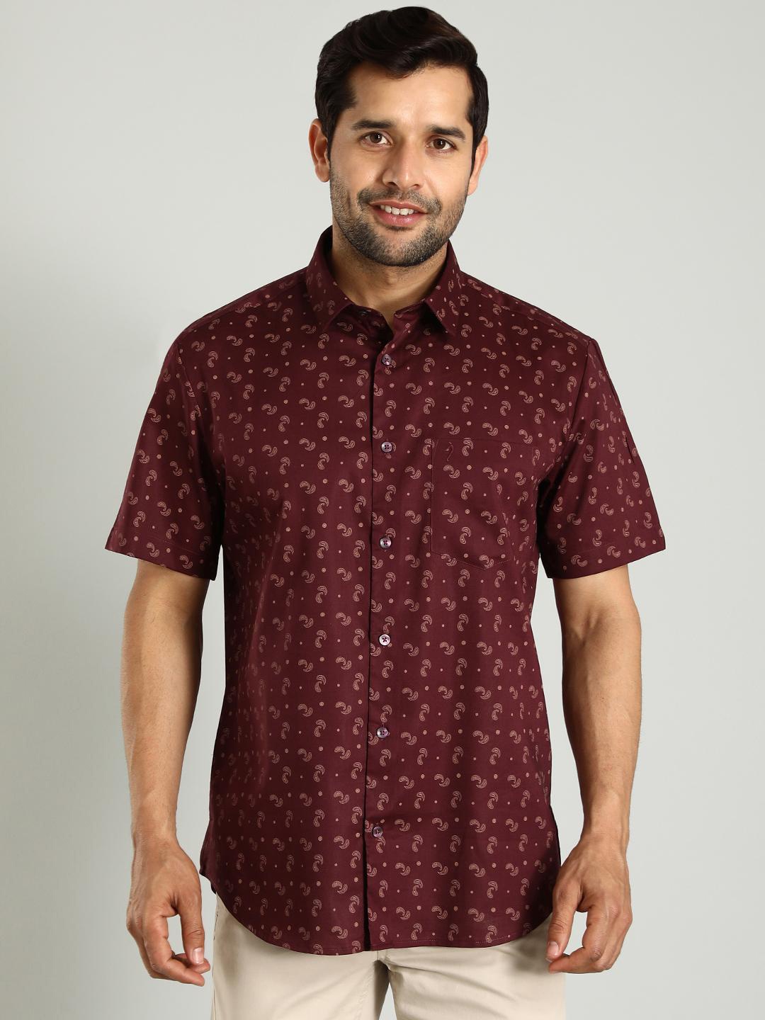 

Indian Terrain Classic Slim Fit Paisley Printed Casual Shirt, Red