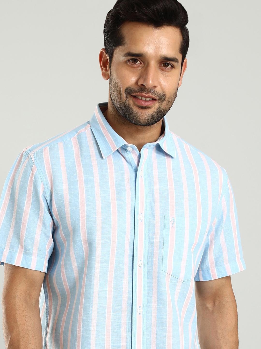 

Indian Terrain Classic Spread Collar Slim Fit Cotton Striped Casual Shirt, Blue