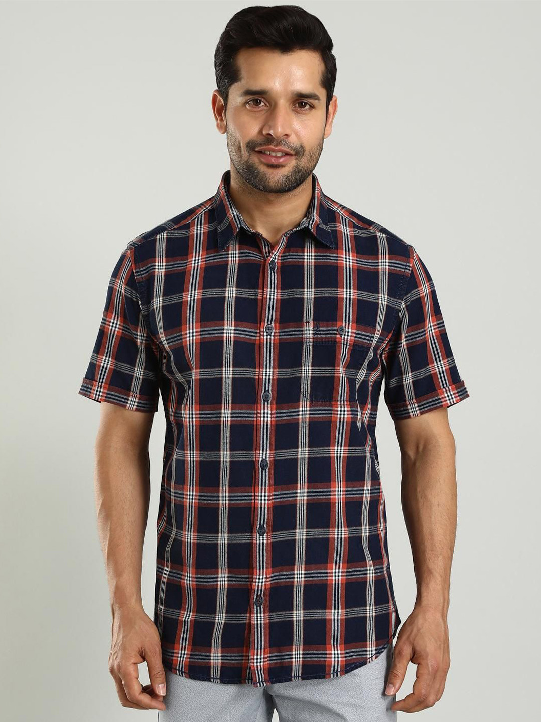 

Indian Terrain Classic Spread Collar Slim Fit Checked Cotton Casual Shirt, Red