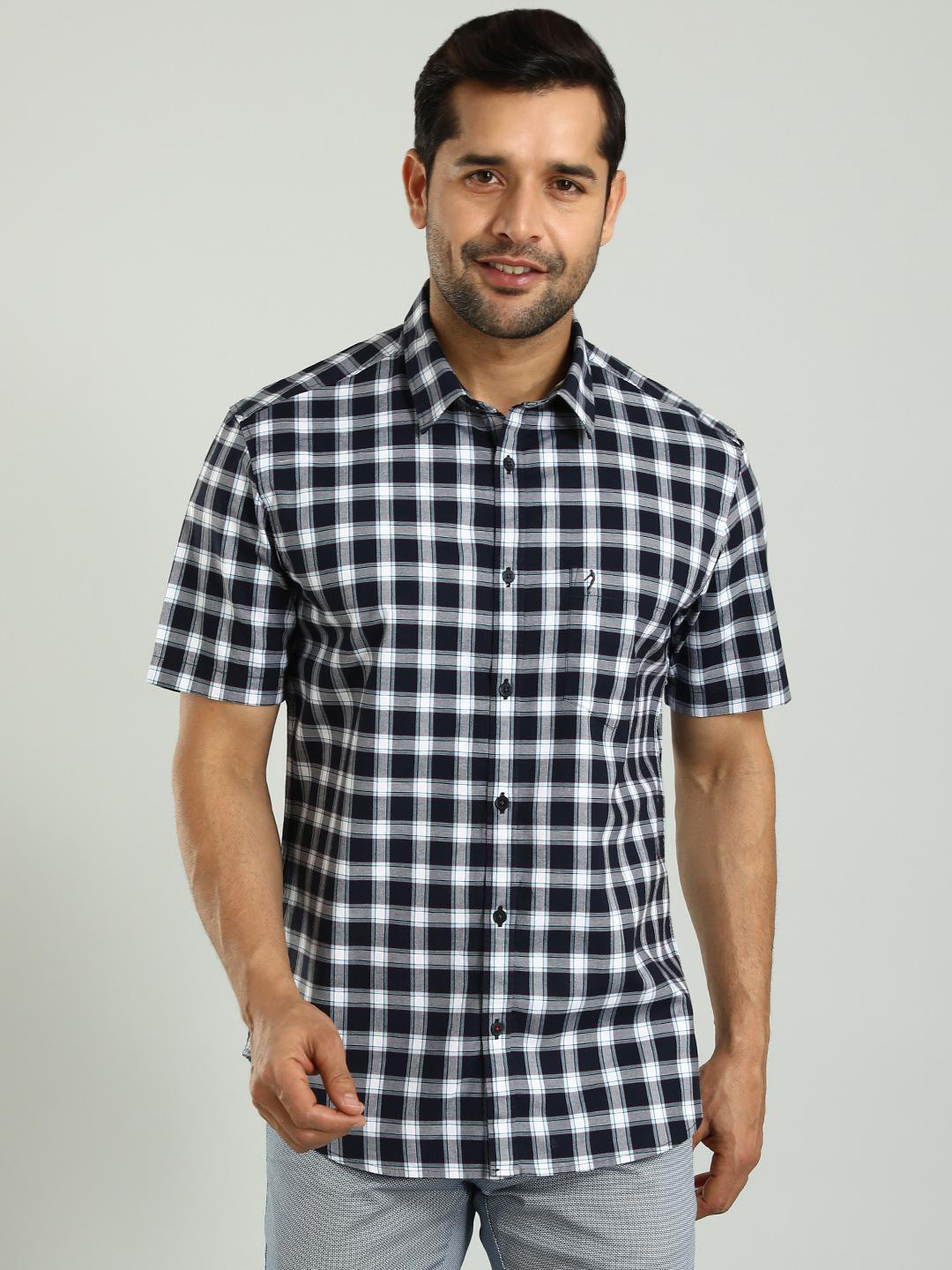 

Indian Terrain Classic Slim Fit Gingham Checked Cotton Casual Shirt, Blue