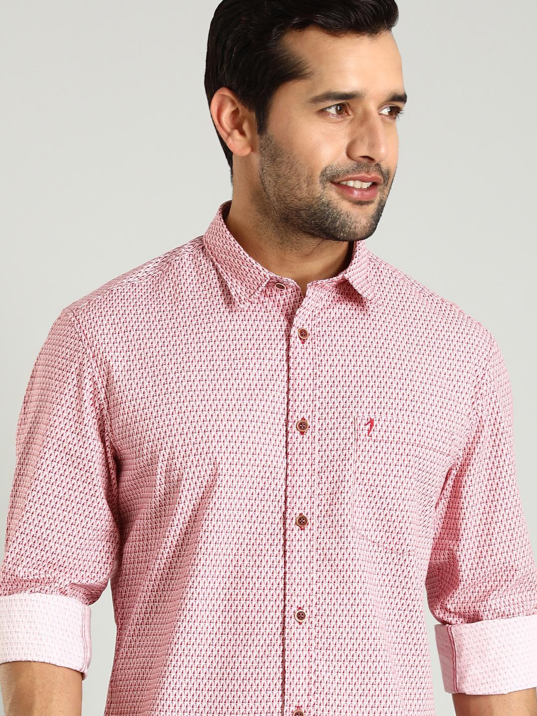 

Indian Terrain Classic Slim Fit Micro Ditsy Printed Cotton Casual Shirt, Red