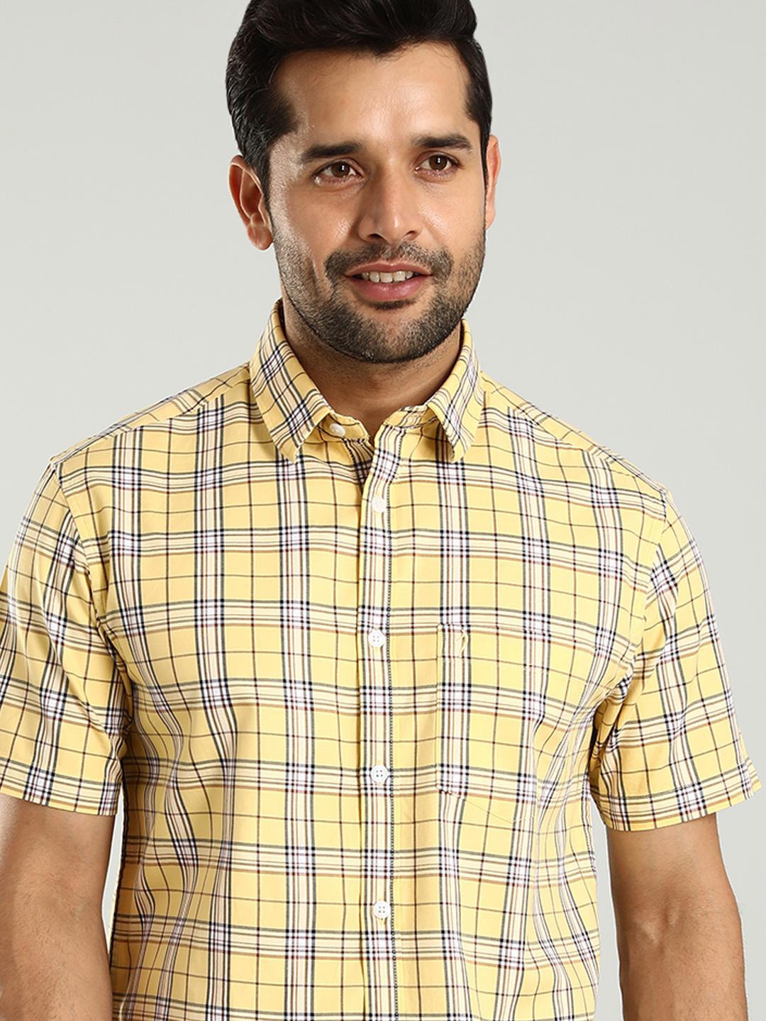 

Indian Terrain Classic Slim Fit Tartan Checks Cotton Checked Casual Shirt, Yellow