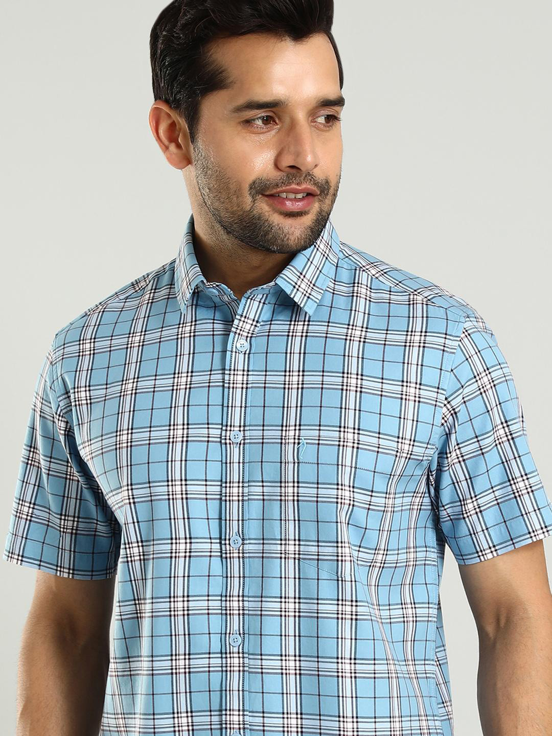 

Indian Terrain Classic Slim Fit Tartan Checks Checked Cotton Casual Shirt, Blue