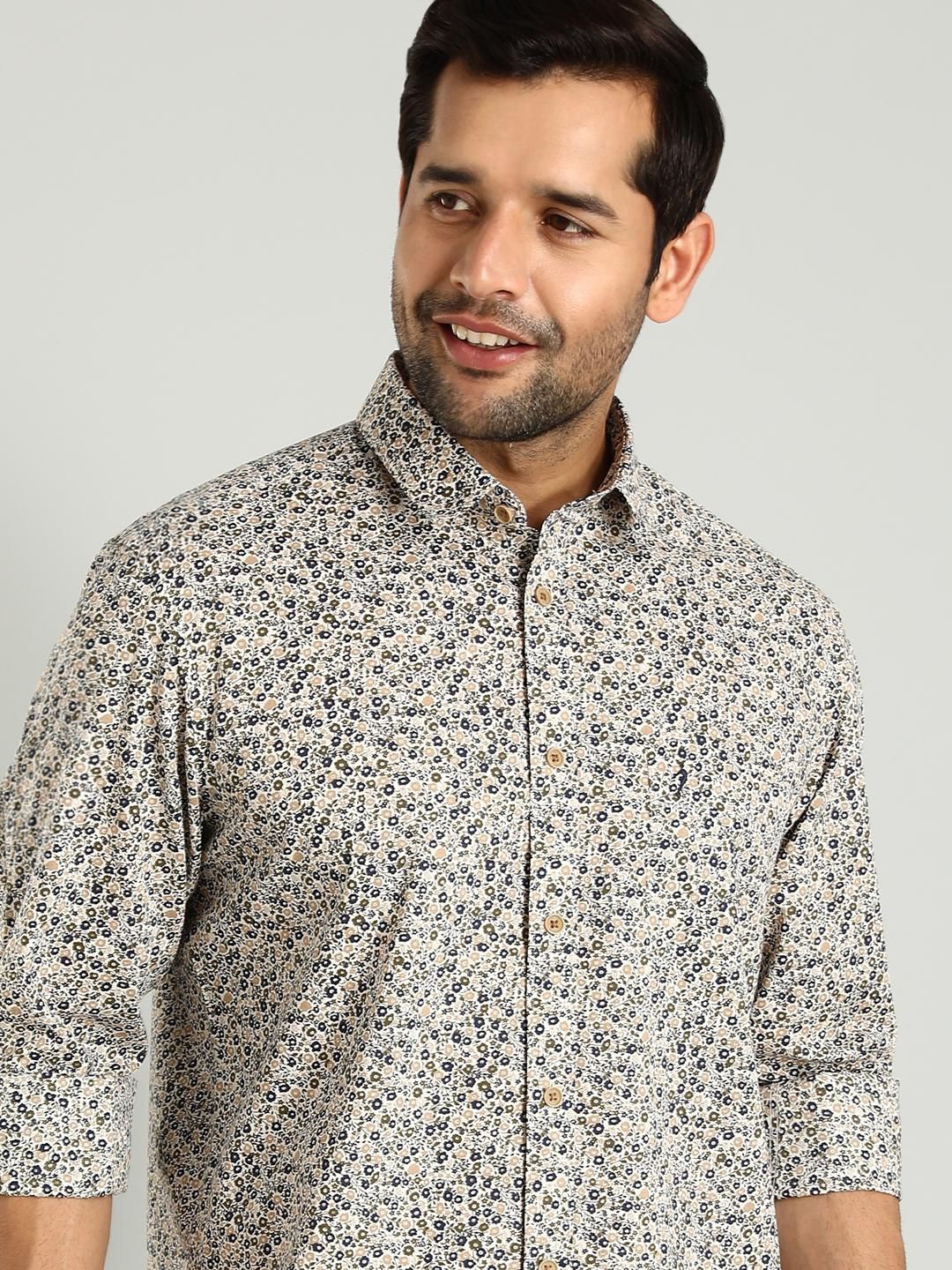 

Indian Terrain Classic Slim Fit Floral Printed Cotton Casual Shirt, White