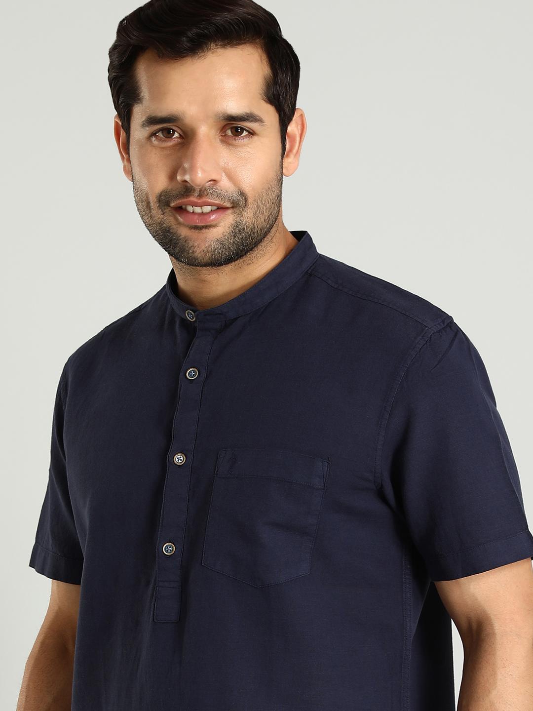 

Indian Terrain Classic Slim Fit Mandarin Collar Casual Shirt, Blue