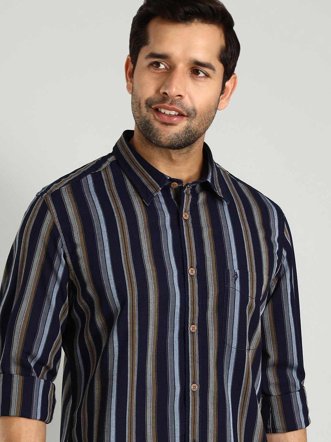 

Indian Terrain Classic Slim Fit Striped Cotton Casual Shirt, Brown