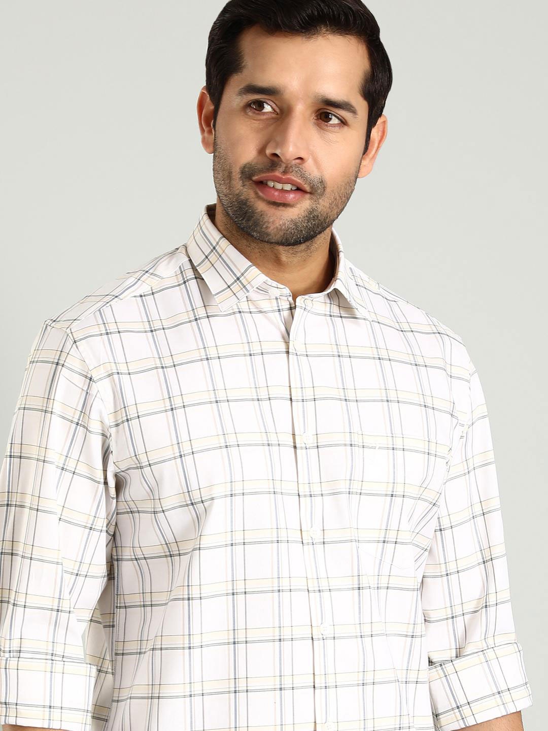 

Indian Terrain Spread Collar Long Sleeves Classic Slim Fit Checked Cotton Casual Shirt, White