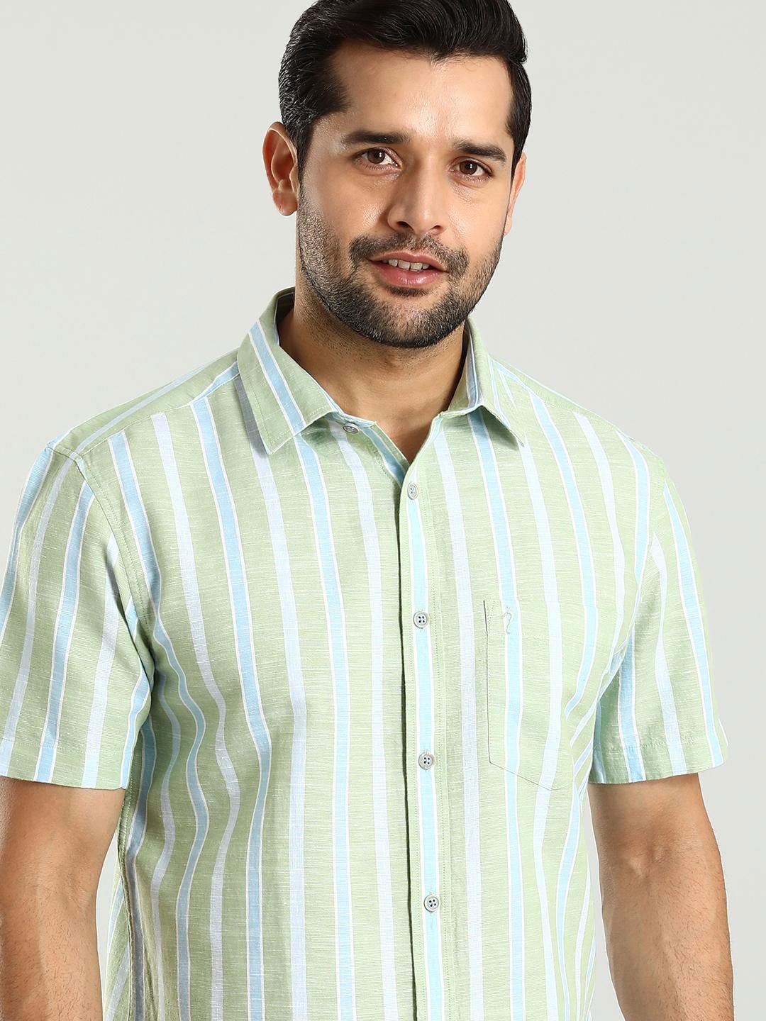 

Indian Terrain Classic Slim Fit Striped Spread Collar Shirt, Green