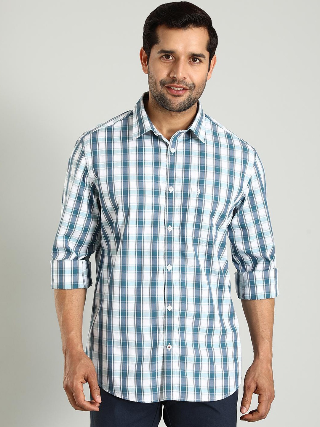 

Indian Terrain Classic Slim Fit Checked Cotton Casual Shirt, Blue