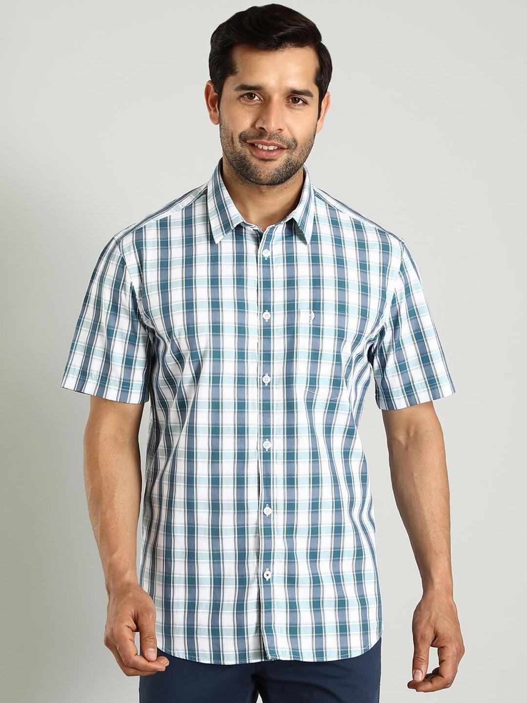 

Indian Terrain Classic Slim Fit Checked Pure Cotton Casual Shirt, Blue