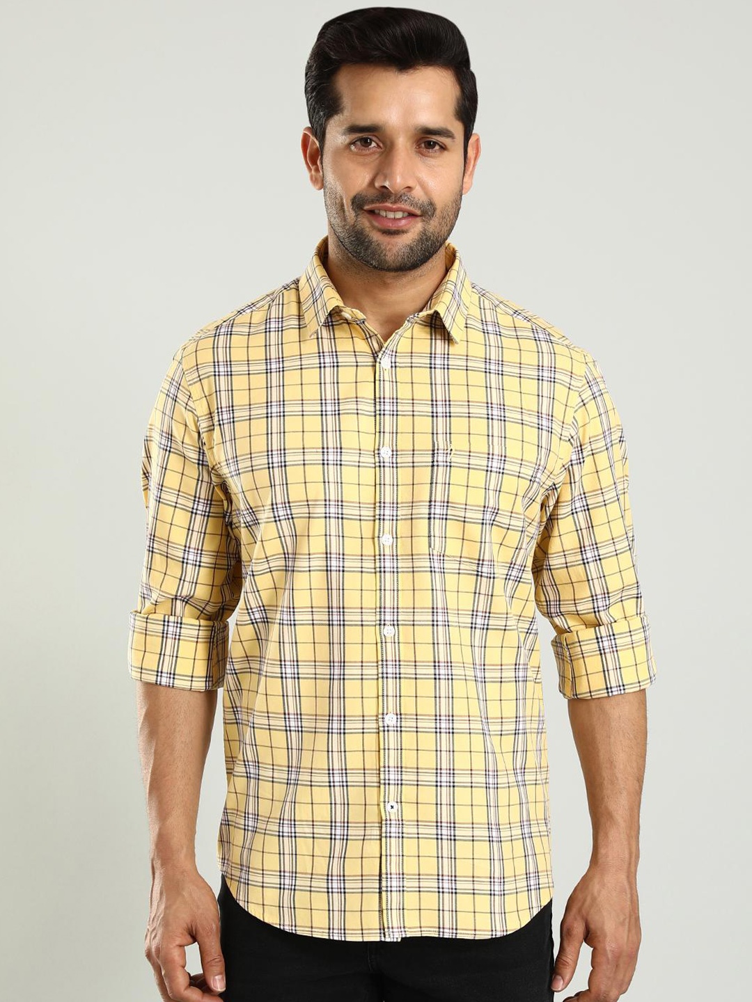 

Indian Terrain Classic Slim Fit Checked Cotton Casual Shirt, Yellow