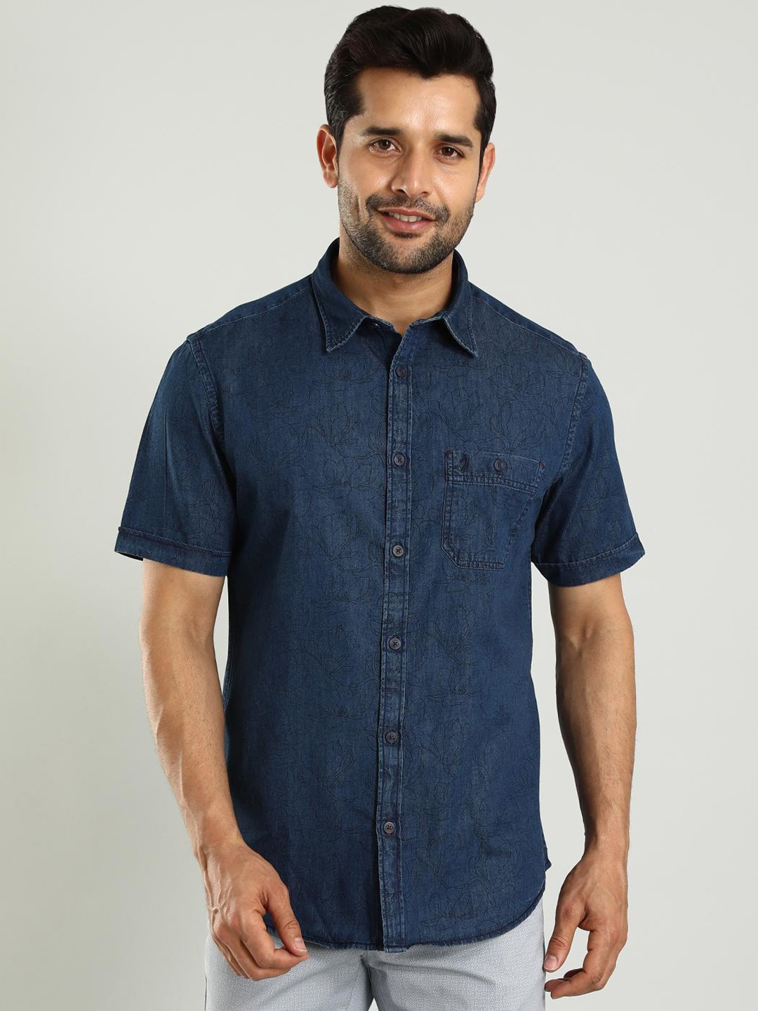 

Indian Terrain Floral Printed Classic Slim Fit Cotton Opaque Casual Shirt, Blue