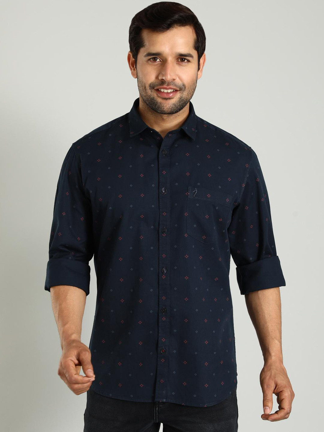 

Indian Terrain Classic Spread Collar Slim Fit Cotton Printed Casual Shirt, Blue