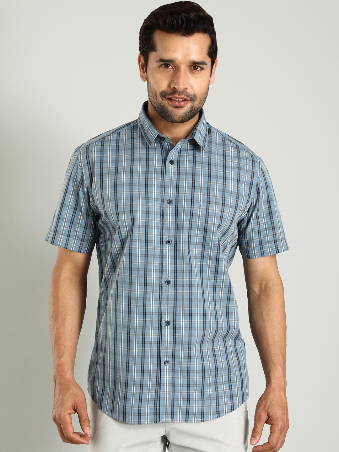 

Indian Terrain Classic Slim Fit Checked Cotton Casual Shirt, Blue