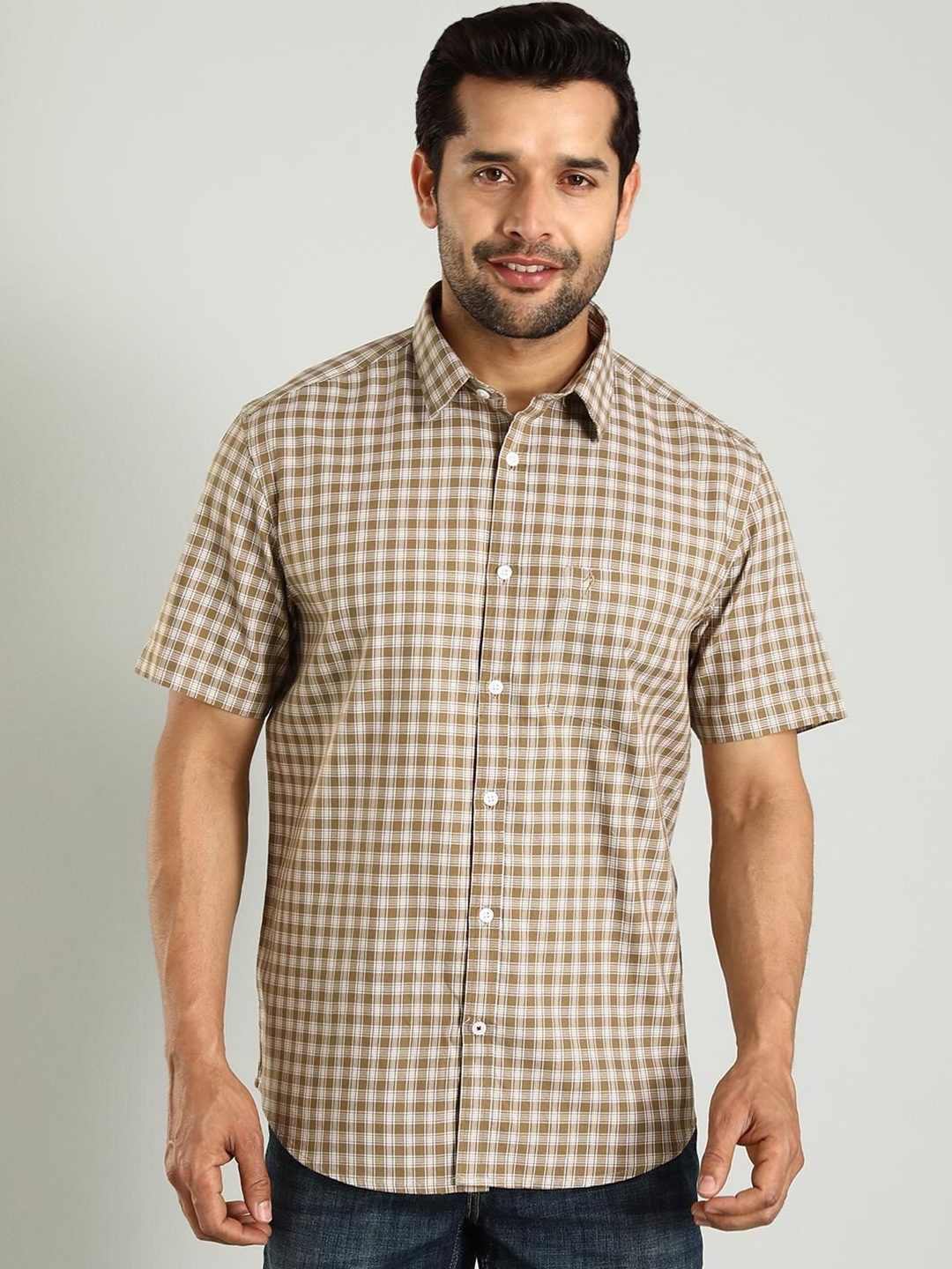 

Indian Terrain Gingham Checked Classic Slim Fit Cotton Opaque Casual Shirt, Brown