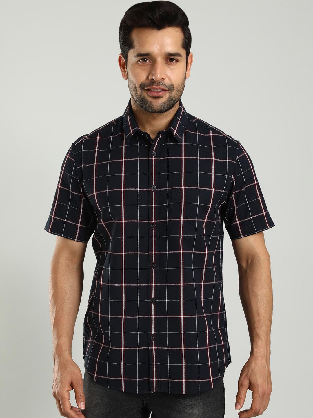 

Indian Terrain Classic Slim Fit Checked Cotton Casual Shirt, Blue
